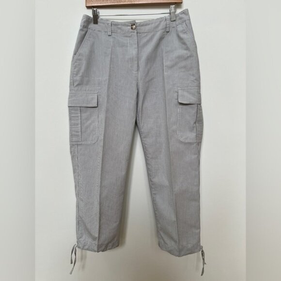 Julie Mitchell Conductor Stripe Grey White Cargo Cropped Pants Vacation Travel - Picture 1 of 13